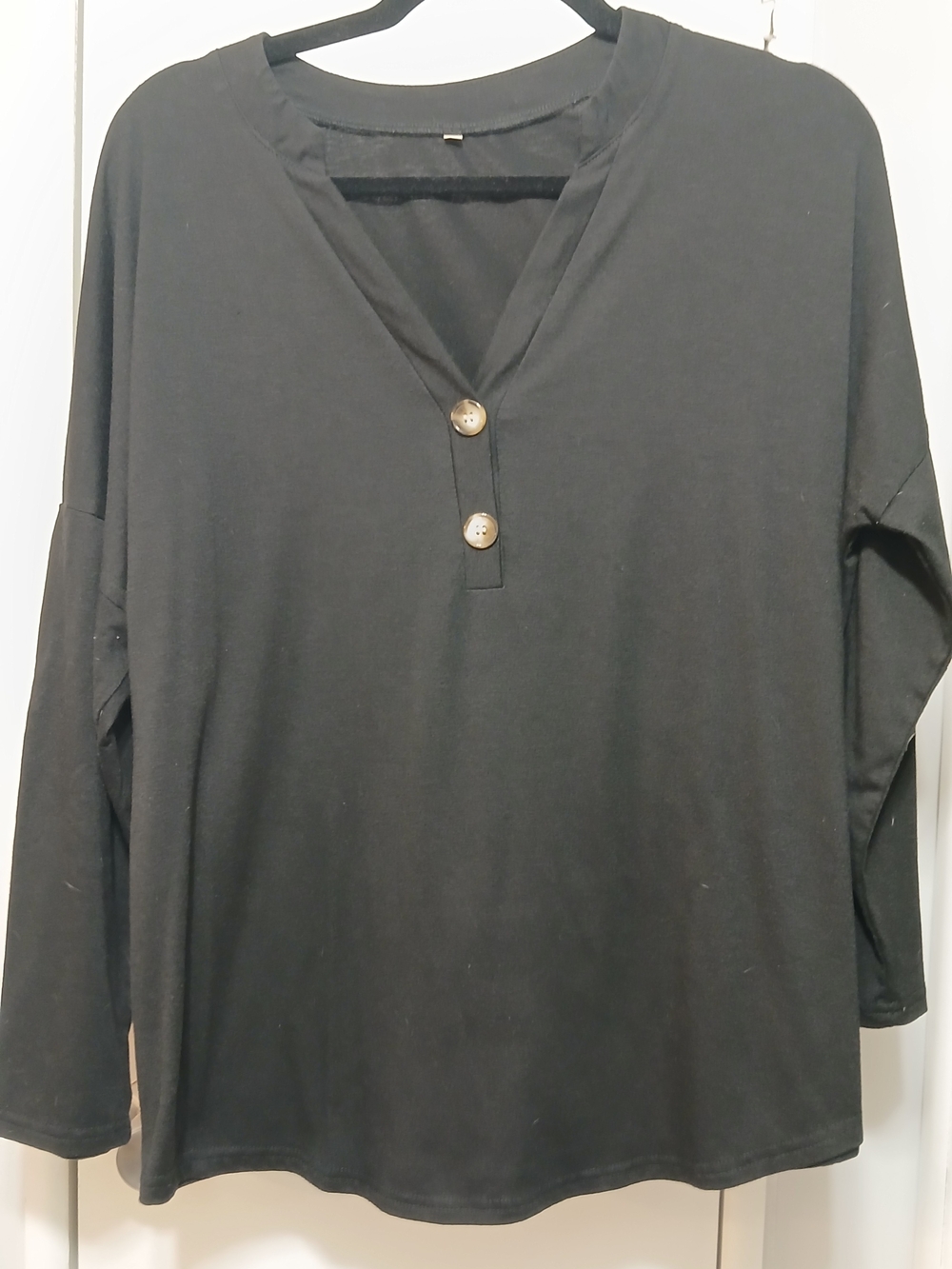 Classic Black Long-Sleeve V-Neck Henley Top